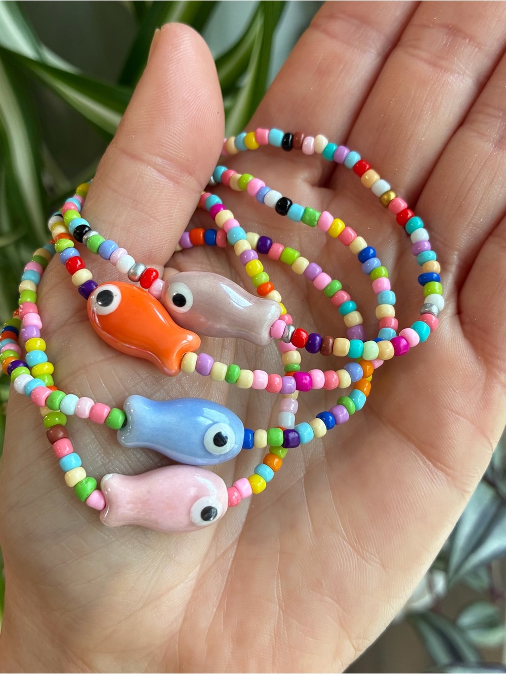 Mystery Rainbow Fish Bracelet Beaded Pride Stretchy Colorful Ceramic Charm